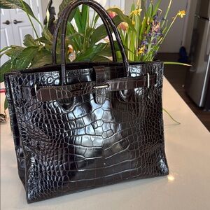 Furla Croc-Embossed Black Leather Bag